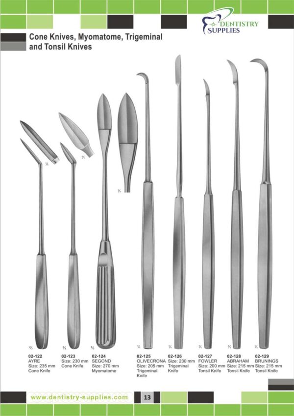 Cone Knives,Myomatome,Trigeminal and Tonsil Knives